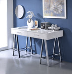 ZUN White High Gloss and Chrome Writing Desk with USB Port B062P209205