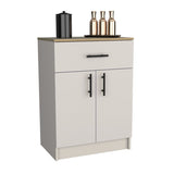 Pantry Organizer Cabinet 33" H, One Drawer, Two Interior Shelves, Two Doors, Ivory / Natural Oak B097P221382
