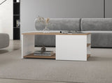 White and Natural Oak Coffee Table with Open Storage and Conical Legs B062P290221