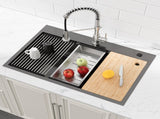 Stainless Steel Kitchen Sink, 30x22 Single Bowl, Overmount Handmade Sink in Black, with Cutting T3177P296189