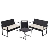 4 Piece Outdoor PE Wicker Furniture Set, Patio Black Rattan Sectional Sofa Couch with Washable T2712P343641
