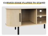 Oak Color Embossed Particle Board TV Stand, Oval Tabletop 1473558cm, Modern Entertainment Center 31438079