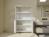 White bamboo storage cabinet, separate bathroom cabinet with 2 doors, floor cabinet organizer for W2207P308780