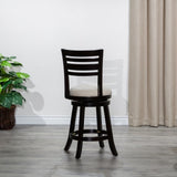 24" Counter Height Slat Back Swivel Stool, Espresso Finish, Beige Fabric Seat B04660688