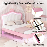 Full Size Upholstered Bed Frame with LED Lights,Modern Upholstered Princess Bed With Crown WF307962AAH