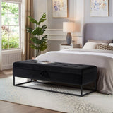 58.6" Bed Bench Metal Base with Storage Black Velvet W1097119560