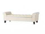 lvory Fabric Storage Bench with Rolled Arms, 38" Seat Width, Black Legs, Button Fabric Design, N770P372389A