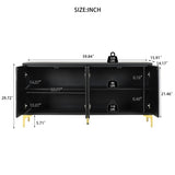 60" Sideboard Buffet Cabinet Handleless Press-to-Open Design,Carved Credenza Storage Cabinet with 4 W2696P279985