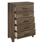 ZUN Simple Look Rustic Brown Finish 1pc Chest of 5x Drawers Black Metal Hardware Bedroom Furniture B01153395