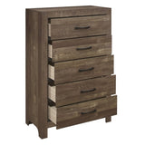 Simple Look Rustic Brown Finish 1pc Chest of 5x Drawers Black Metal Hardware Bedroom Furniture B01153395