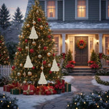 6PCS Set Christmas Tree Ornaments 4.3x7.5" Fringe Tassels Tree Shaped Hanging Decor Holiday Assorted 42253158