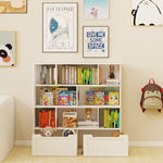 ZUN Toy Storage Organizer with 2 Movable Drawers, Multi-Functional 7 Shelf Kids Bookcase with 2 Hooks, W282P196031