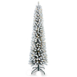 Artificial 5ft Flocked pencil Christmas Tree with 263 PVC Branch Tips, 100L Warm white led, Foldable 96198397
