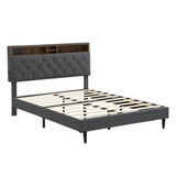 Queen-Size Upholstered Platform Bed Frame with a Modern Button-Tufted Linen Fabric Headboard,USB W311P285482