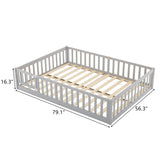 Fence Bed With Door With Board Grey Painted Pine Full Children's Bed 13643984