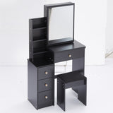 Small Size Left Bedside Cabinet Vanity Table Cushioned Stool, Extra Large Sliding Mirror, Multi W936P226030