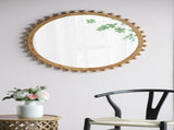 D34" Wood Round Mirror with Beaded Frame, Circle Wall Mirror for Living Room Bedroom Entryway W2078126450