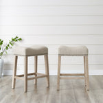 ZUN CoCo Upholstered Backless Saddle Seat Counter Stools 24" height Set of 2, Tan T2574P164812