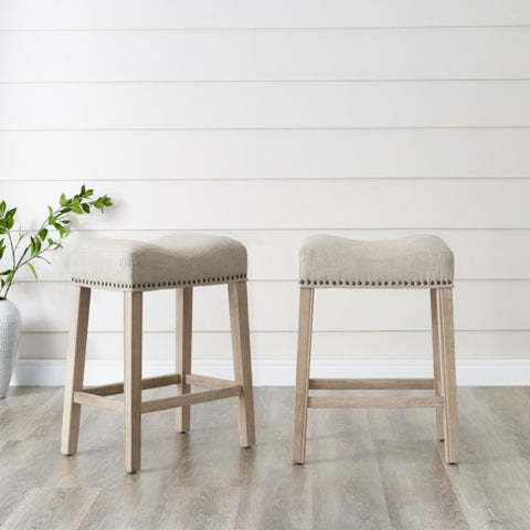 ZUN CoCo Upholstered Backless Saddle Seat Counter Stools 24" height Set of 2, Tan T2574P164812