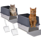 ZUN 2 Pack XL Stainless Steel Cat Litter Box with Lid, Extra Large Litter Pan with High Sides, Easy 88674287