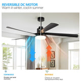 65 Inch Black Ceiling Fan with Light, 5-Blade Dimmable LED Ceiling Fan with Remote Control, Modern W1340P243907