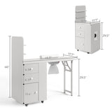 White MDF Folding Nail Desk with 2 Drawers, Cabinet Door & Storage Shelf 24303775