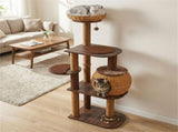 59.5" Rattan Woven Cat Tree with Cat Condo & Top Perch Multi-Level Cat Tower 56022291