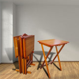 Folding Trays with Storage Rack,Snack Table - Set of 4,honey W49539832