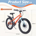 ZUN 20 Inch Kids Bicycles , Fat Tire Mountain Bike for Boys and Girls Age 5 + Years ,Dual-Disc W1019P203873