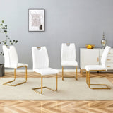 White PU Dining Chair Set.Uniquely designed white dinings. PU material, paired with gold metal W2920P233519