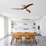 52" Flush Mount Ceiling Fan Solid Wood Blades Ceiling Fan With Light with Remote Control, Noiseless W1592P322639