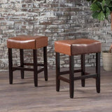 Set of 2, 26.75" Backless Leather Counter Height Barstool, Brown 74492.00HZLNT