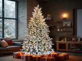 7 FT Snow Flocked Pre-lit Artificial Pencil Christmas Tree, Hinged Xmas Pine Tree with 1100 Branch 39284790