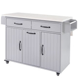 K&K Kitchen Island with Trash Can Storage Cabinet, Kitchen Cart with Drop Leaf, Spice, Towel WF326381AAG