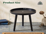 Mid Century Modern Round Side Table, Small Sofa End Coffee Table with Bamboo Legs & Wooden Tray 87923684