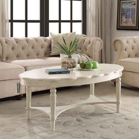 ZUN Antique White Coffee Table with Bottom Shelf B062P189203