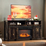 58" Black Gold Oak Barn Door Fireplace TV Stand for 23" Insert, Sliding Track Design 12290979