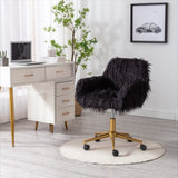 ZUN HengMing Modern Faux fur home office chair, fluffy chair for girls, makeup vanity Chair with Gold W21260400