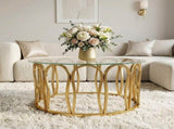 Gold Round Coffee Table, Modern Glass Top Center Table with Luxury Golden Metal Frame, Decorative N735P503635K