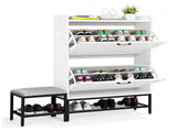Barn door style shoe cabinet with 2 flip-down compartments, baffle, wire mesh, metal legs with soft 46675199