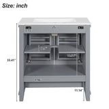 30-inch Bathroom Vanity with Single Sink, Solid Wood Frame MDF, 2 Soft-Close Doors, 1 Divided N729P299363E