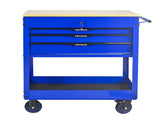 3 DRAWERS MULTIFUNCTIONAL TOOL CART WITH WHEELS AND WOODEN TOP-Blue W1102P316944