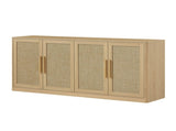 67" Rattan Sideboard Buffet, 4-Door Large Storage Credenza with Shelves, Boho Oak Buffet W1820P522734