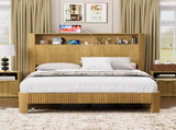 Queen Size bed frame with storage headboard, built-in charging station, wavy curved lines design, W1162P357260