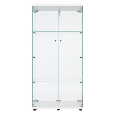 ZUN Lighted Two Door Glass Cabinet Glass Display Cabinet with 4 Shelves, White 83717580