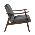 ZUN Mid-Century Modern Design 1pc Accent Chair Dark Gray Velvet Upholstery Dark Walnut Finish Wood, B011P256602