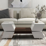 ZUN ON-TREND 6mm Glass-Top Coffee Table with Open Shelves and Cabinets, Geometric Style WF299270AAK