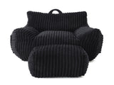Giant Plush Bean Bag Chair for Adults with Armrests and Footstool -- Comfy Black Beanbag Chaise W1117P309394