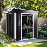 ZUN 6 x 4 FT Outdoor Storage Shed, Metal Garden Storage House with Slanted Roof & Double Sliding Doors 72279813