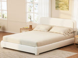 Boucle Queen Bed Frame with Adjustable Height Modern Platform Bed with Curved Cloud N733P439495K